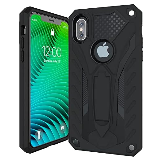 iPhone X Case | iPhone Xs Case | Military Grade | 12ft. Drop Tested Protective Case | Kickstand | Wireless Charging | Compatible with Apple iPhone X/iPhone Xs - Black