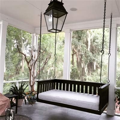 Solid Wood 2 Seater Rope Swing Chair | Wooden Hammock Swing Sofa with Rope & Complete Accessories for Living Room, Indoor, Outdoor, Balcony & Garden | House Big Swings Jhula | Dark Black