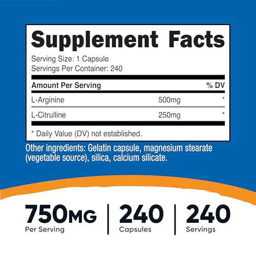 Image of Nutricost L-Arginine L-Citrulline Complex 750mg, 240 Capsules (2 Bottles)