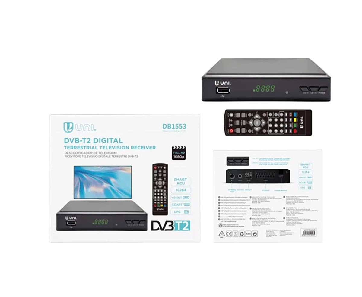 Doki Unico DB1553 Ricevitore DVB-T/T2 HD – Decoder TV Digitale Con HDMI, Scart, Porta USB, Telecomando, Supporto Timeshift E Riproduzione AVI/MKV/MP3