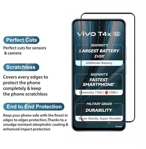 Image of Tempered Glass Screen Protector Compatible For Vivo T4X and Vivo Y39 (6.72 Inch) Black Cellphone With Edge-To-Edge Protector Coverage And Easy Installation Kit