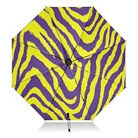 BOENLE Yellow Purple Zebra Print Umbrellas for Rain Travel Umbrella Compact Folding Lightweight Portable Automatic Umbrella