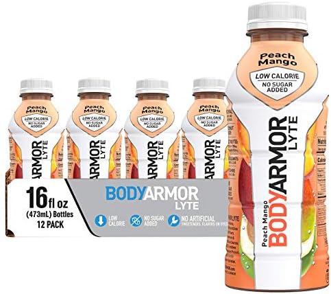 BODYARMOR LYTE Sports Drink Low-Calorie Sports Beverage, Peach Mango, Natural Flavors With Vitamins, Potassium-Packed Electrolytes, Perfect For Athletes, 16 Fl Oz (Pack of 12)