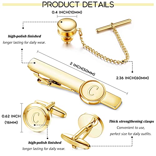 Jstyle Initial Cufflinks And Tie Clip Set For Men Personliazed Gold Stainless Steel Cuff Links Tie Bar And Tie Pin Letter Alphabet A-Z For Wedding, Groomsmen, Husband，Father C #TOP1