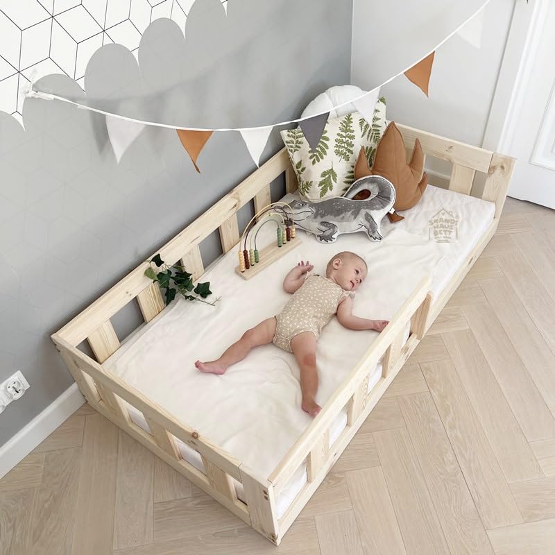 Cama Infantil 60x120 Madera Natural - Baja para Niños - Estable y Acogedor