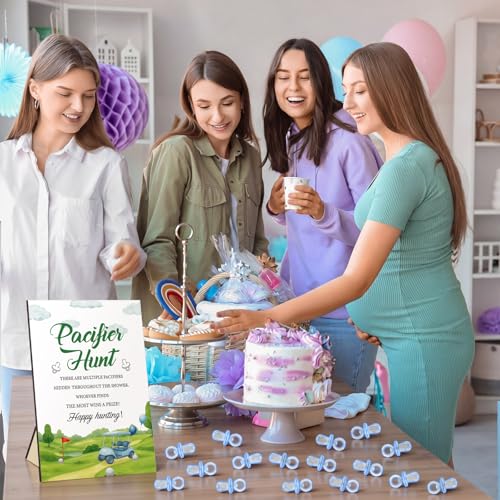 Image of Thyle 51 Pcs Golf Baby Shower Games A Little Putter is on the Way Pacifier Hunt Include Hunt Sign and 50 Acrylic Pacifiers for Baby Shower Game Decoration Gift Sets Gender Reveal Party Decor