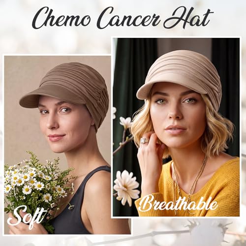 Image of 6 Pcs Chemo Cancer Hat for Women Breathable Bamboo Newsboy Baseball Cap Soft Headwear for Cancer Patient Hair Loss