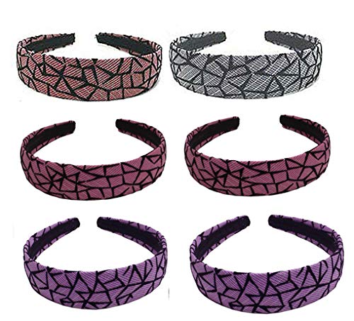 Set of 6 Fashion Headbands Fabric Wrapped Plastic Hair Bands #44108