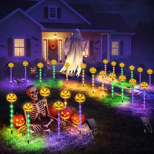 AOUNQ 18.89'' Solar Pumpkin Lights Outdoor Halloween Decorations, 6 Pack - image 7