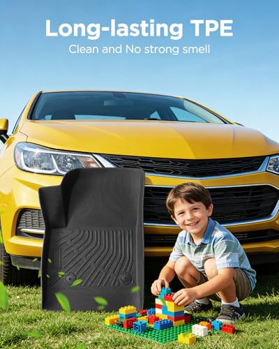 Image of Car Floor Mats for Chevy Cruze 2016-2019 Front Rear Cargo Accessories Set | TPE Material All Weather Easy-install Odorless Waterproof No Trim Non-slip Easy-clean Fits Sedan and Spare Tire Version Only
