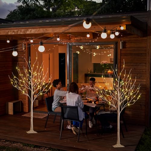 Image of LIGHTSHARE 6 Feet 72L LED Birch Tree Lights, Pack of 2, Warm White, for Holiday Party and Christmas Decoration, Indoor and Outdoor Use