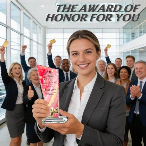 Image of Custom Crystal Trophy Award Personalized Plaque Award with Text Logo Photo Awards Trophies for Employee Recognition Team Graduation Personalized Office Gifts for Boss Coworker Teacher