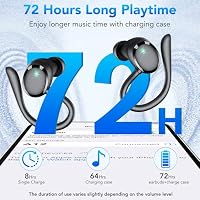 Bluetooth Kopfhörer Sport, Kopfhörer Kabellos Bluetooth 5.3 mit HD Mic, In Ear Kopfhörer mit 4 ENC Klarer Mic, 72 Std Kabellose Kopfhörer mit Tiefer Bass,IPX7 Wasserdicht Ohrhörer mit Ohrhaken,Schwarz – Ansicht 3