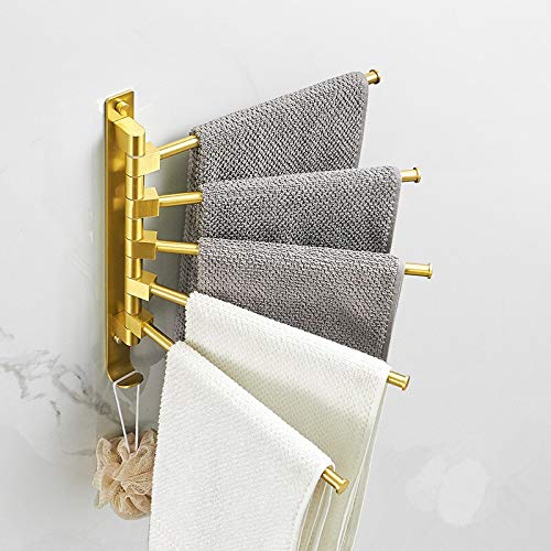 Barre de serviette en aluminium rotative or brossé et porte-serviette mural de bain