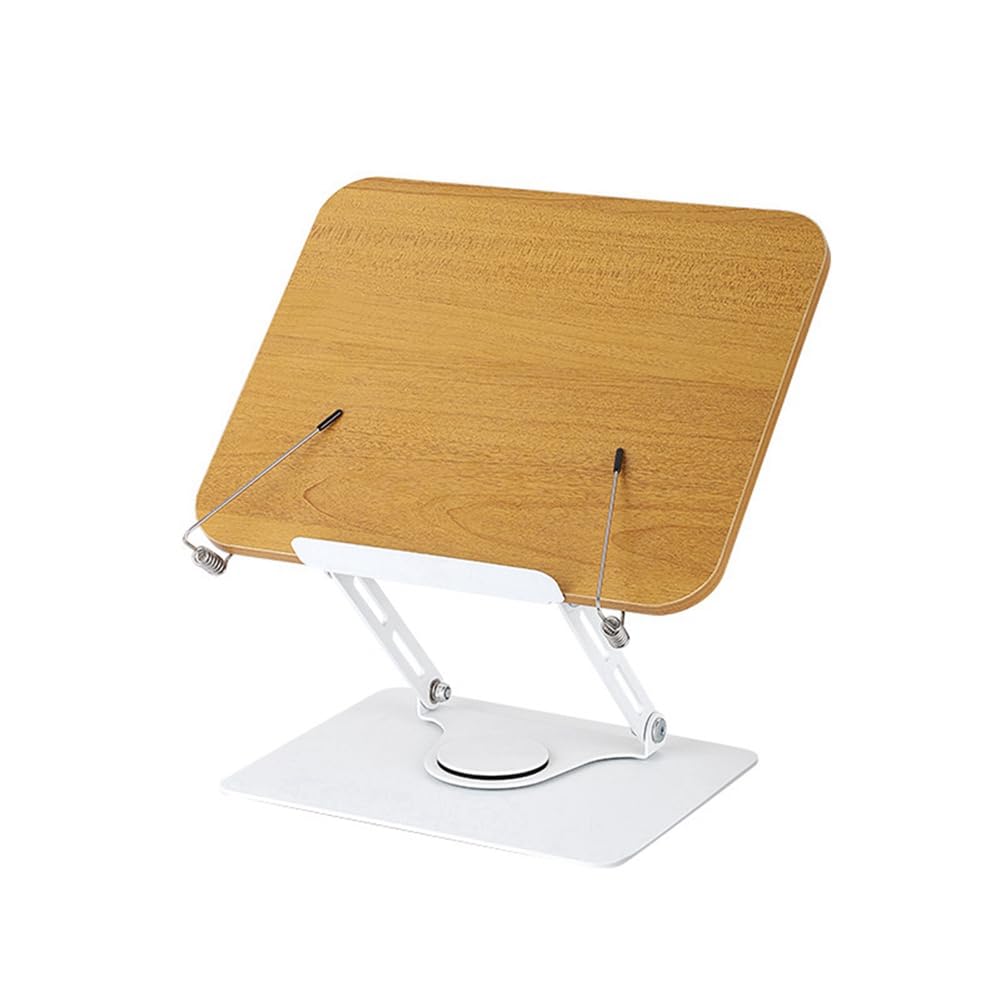 Remingtape Soporte de pie base giratorio 360° para lectura manos libres, soporte plegable para libros con clips, soporte de tablero de madera, duradero, fácil instalación, fácil de usar
