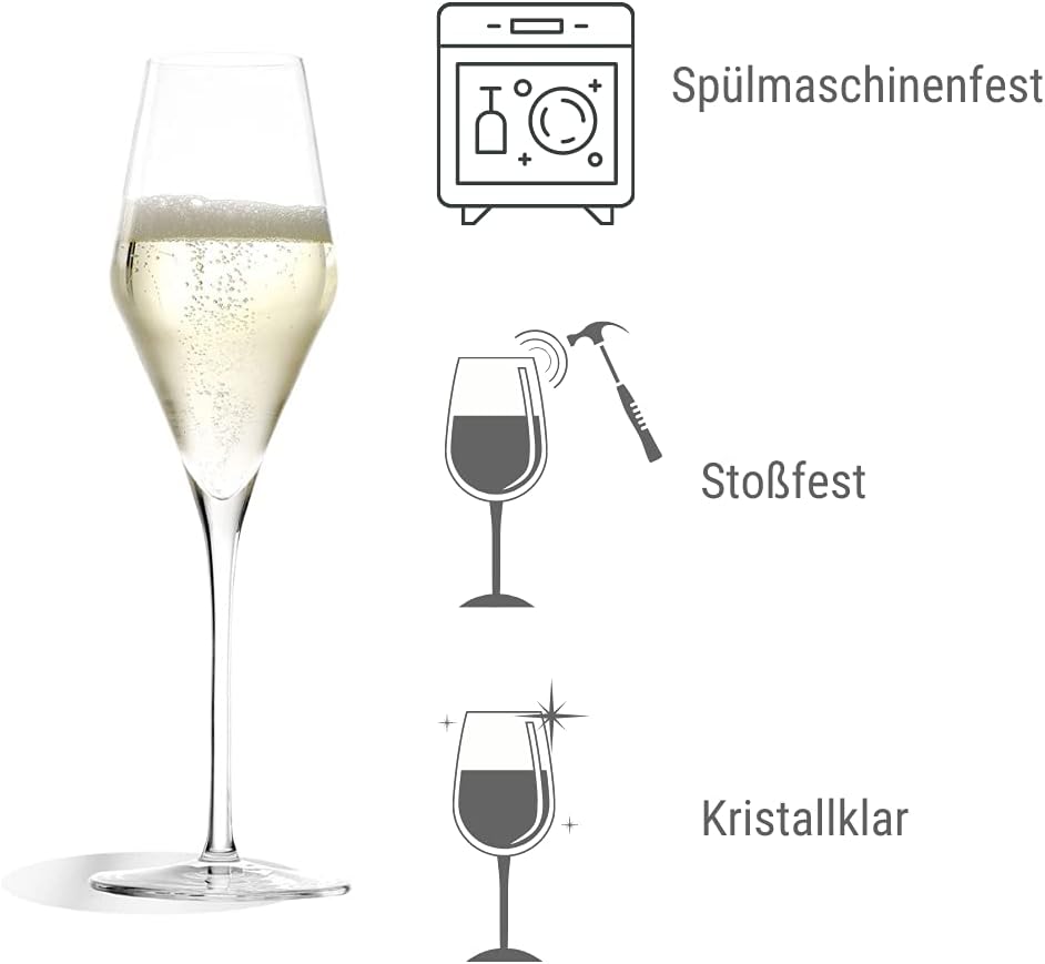 Stölzle Lausitz Champagne Glasses Quatrophil Set of 6, 9 3/4 oz – Champagne Flutes for Sparkling Wine & Prosecco – Crystal Glasses Made in Germany – Dishwasher & Shock Resistant
