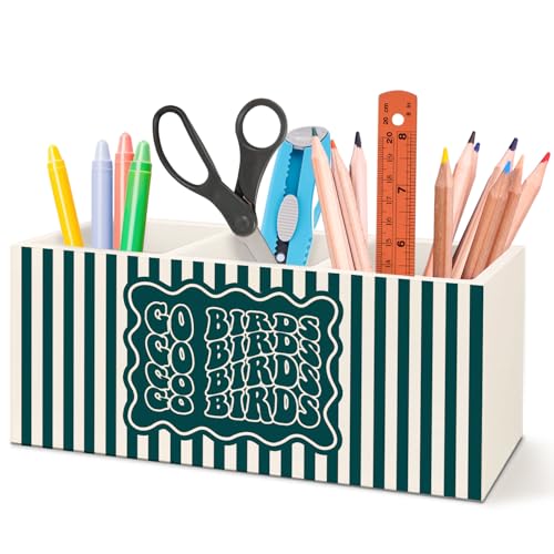 OHDCE Football Fan Gifts Wooden Pen Pencil Holder for Office Desk Accessories Gifts for Football Lovers Players Go Birds Makeup Brush Toothbrush Holder Organizer