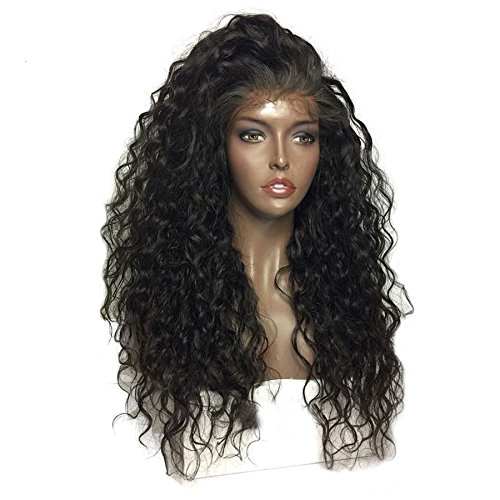 100% Malaysian Virgin Human Hair Glueless Full Lace Wig Deep Curly Free Part Lace Front Wig with Bleached Knots Baby Hair (16"Lace Front Wig)