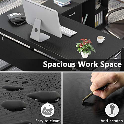 Tribesigns L-Shaped Computer Desk, 55 inch Large Modern Executive Office Desk Business Furniture with File Cabinet and Storage Shelves for Home Office, Black