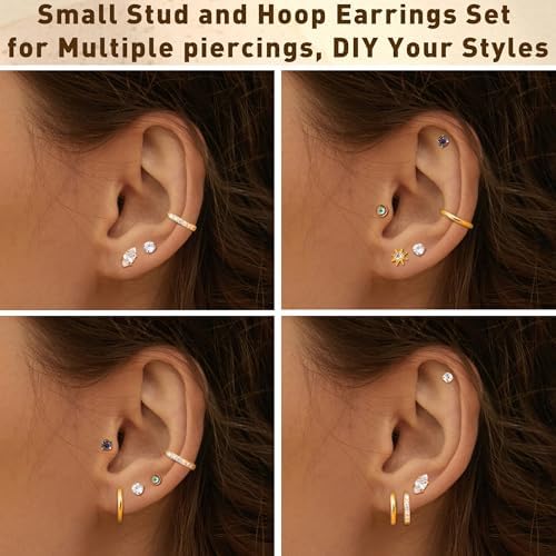 Hoepel oorbellen zilveren oorbellen set voor dames men heren, 5 paar roestvrij stalen orbellen hypoallergeen Huggie hoepel piercing oorbellen
