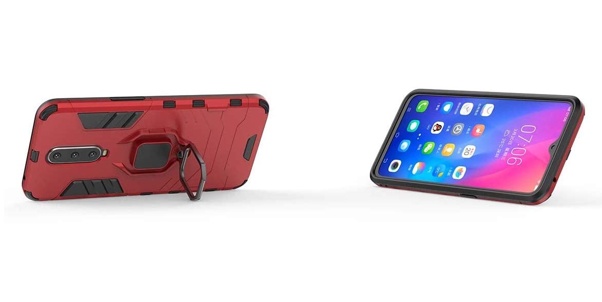 PrimeLike Robot Armor Shockproof Soft TPU and Hard PC Back Cover with Ring Case for Xiaomi Poco F1 / Xiaomi Pocophone F1 / M1805E10A - Red