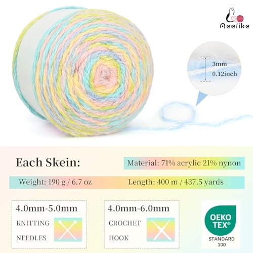 Image of Aeelike Ombre Yarn for Crocheting, 2 PCS Colorful Gradient Yarn #4 Medium, Each 190g(6.7 oz) 400m(437.5 Yards) 71% Acrylic 29% Nynon, Soft Cake Crochet Yarns for Blanket, Scraves, Sweaters, Color B