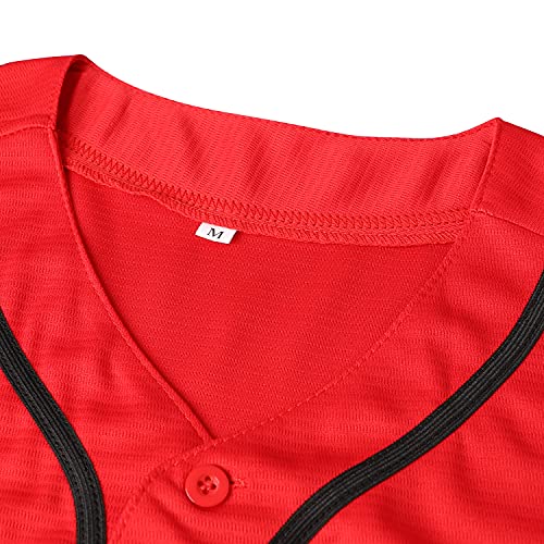 Camiseta de béisbol roja, casual, mangas cortas, con botones miniatura 6