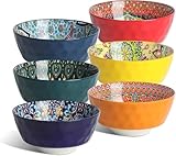 KitchenTour Cereal Bowls Set of 6, 26 oz Ceramic Soup Bowls for Kitchen, 6.3 Inch Colorful Serving Bowls for Oatmeal, Salad, Pasta, Dessert - Microwave & Dishwasher Safe