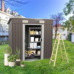 6X4 FT Outdoor Storage Shed Waterproof Metal Garden Sheds with Lockable Door Steel Tool Storage Buildings Shed Outdoor Storage House for Garden Backyard Patio Lawn Trash CansGray