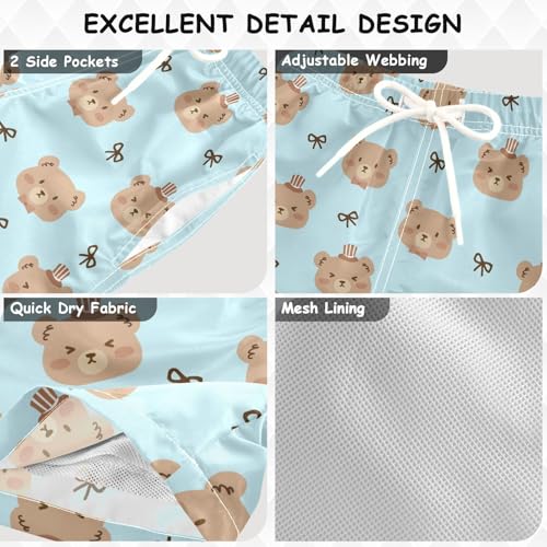 Cute Brown Bears Blue Print Boys Swim Trunks Boys Beach Board Shorts Quick Dry Bathing Suit3