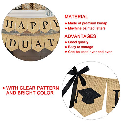 Image of Burlap Happy Graduation Banner | Rustic Vintage Graduation Decorations | Perfect for Grad Party Supplies 2026 | Grad Party Decor for Home, College, Senior, High School Prom Decorations
