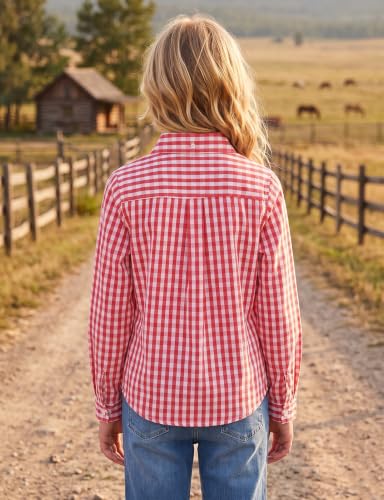 Image of Noomelfish Girls Long Sleeve Button Down Shirt Tie Front Western Tops Cowgirl Outfit (5-14 Years)