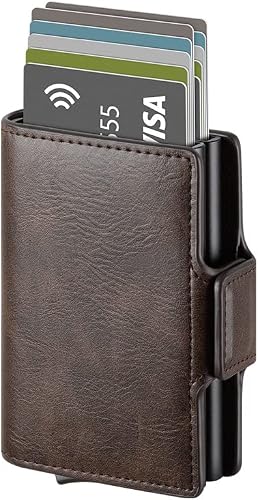 Father's Day RFID Wallet for Men Leather Pop-Up Wallet Double Aluminum Card Holder for Men Credit Cards Tri-fold Wallet Magnetic Clasp Money Durable Quality Luxury Father's Day Gifts (Expresso)