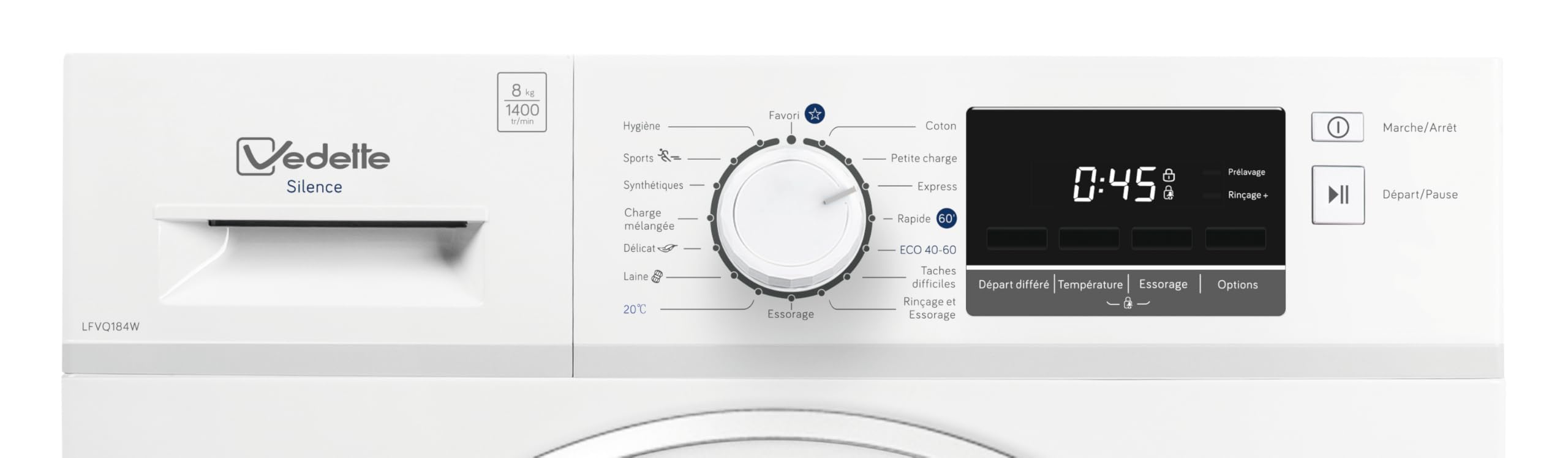 Vedette LFVQ184W, Lave linge Front, 8kg, 1400 trs/min, Blanc