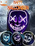 Halloween Led Light Up Mask, Purge Mask, Scary Mask Cosplay Led Costume Mask for Kids, Children & Adults with EL Wire Light up for Halloween, Festival Party, Masquerade, Carnival
