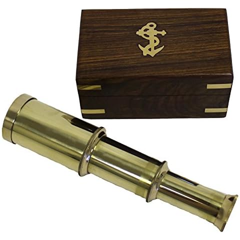 Brass Handheld Telescope With Wooden Box Nautical Collectibles 6 Inches Cover