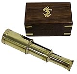 6" Solid Brass Handheld Telescope - Nautical Pirate Spy Glass with Wood Box Gift Rustic Vintage Home