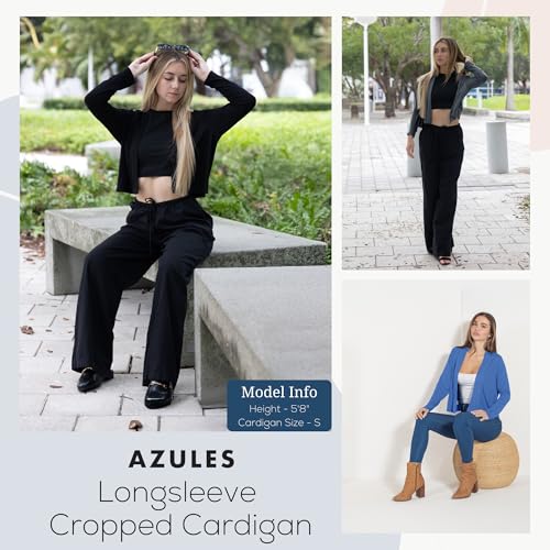 Image of Azules Cropped Cardigan for Women, Open Front Drape Lightweight Sweater Long Sleeves Women's Cardigans
