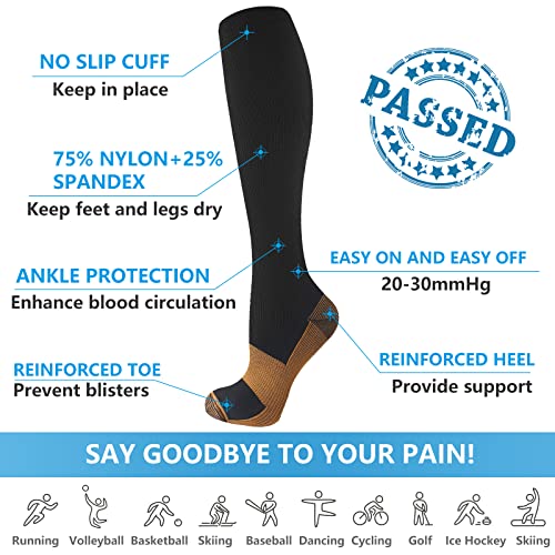 Image of bropite Compression Socks 20-30 mmHg,6 Pairs Knee-High for Running,Nurses | Graduated 20-30mmHg support,better circulation,swelling relief,unisex all-day comfort for pregnancy & activity