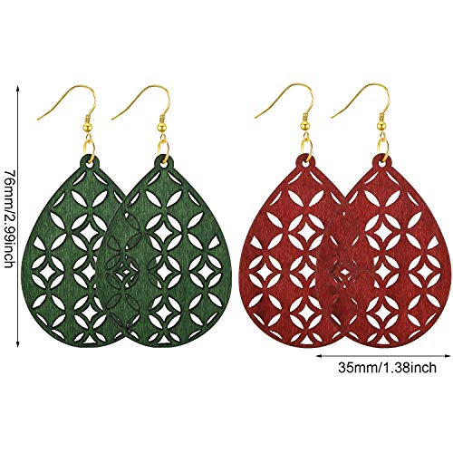 8 Pairs Women Lightweight Bohemian Earrings Wooden Teardrop Cut-Out Dangle Earrings #TOP1