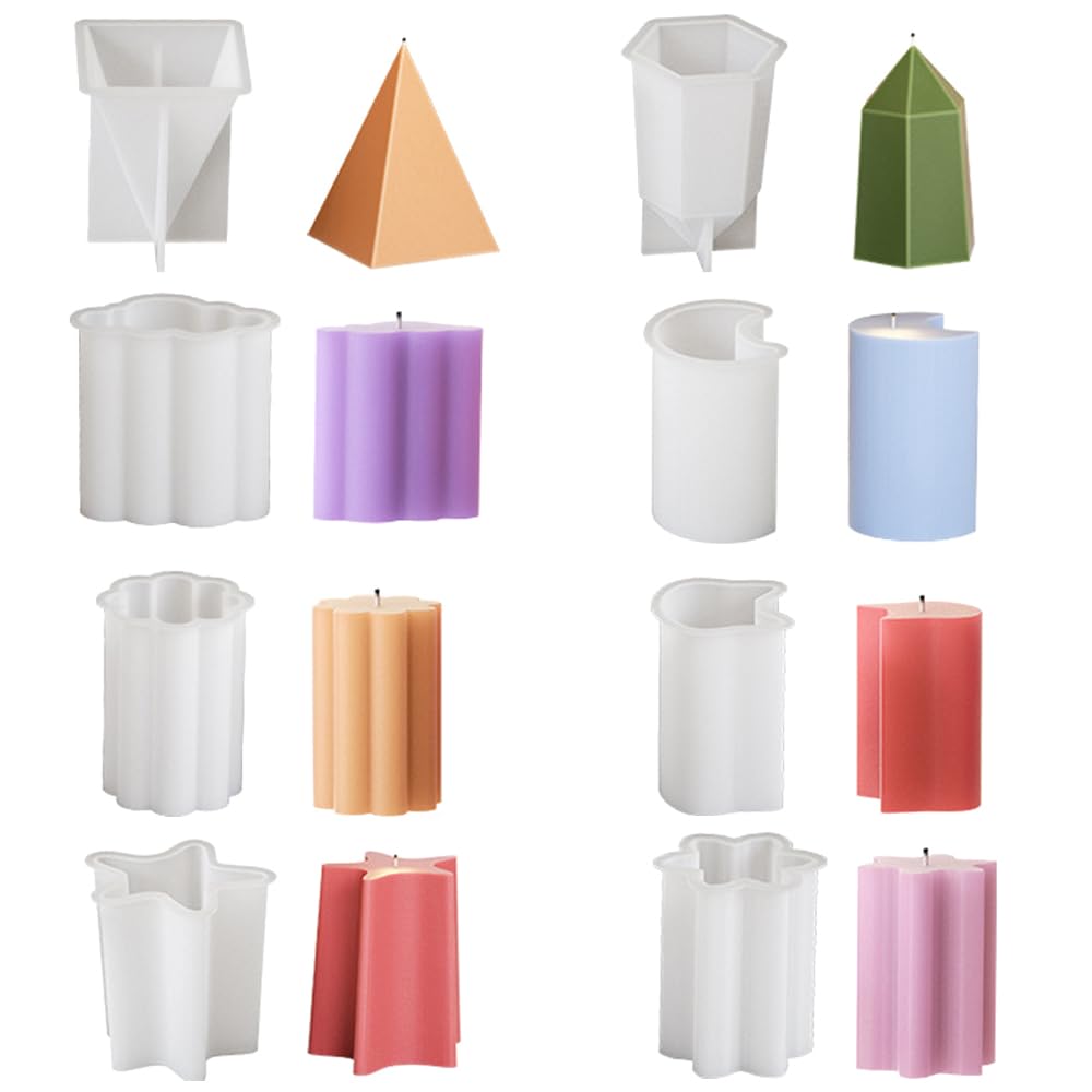 Joytey 8 PCS Candle Moulds Candle Resin Mould Candle Silicone Mould Epoxy Resin Moulds Silicone Casting Mold Moon Star Heart Flower Kitty Moulding Mold for DIY Art Crafts Making Home Decoration