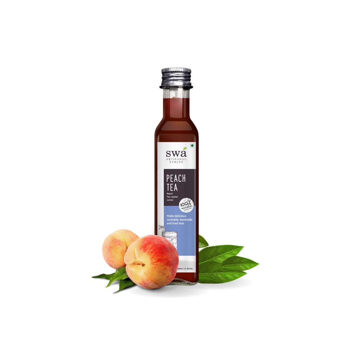 Swa Artisanal Syrups - Peach Iced Tea 250ml, 100% Natural, Makes 10-15 drinks, Perfect for Ice teas/Hot Teas/Cocktails/Mocktails