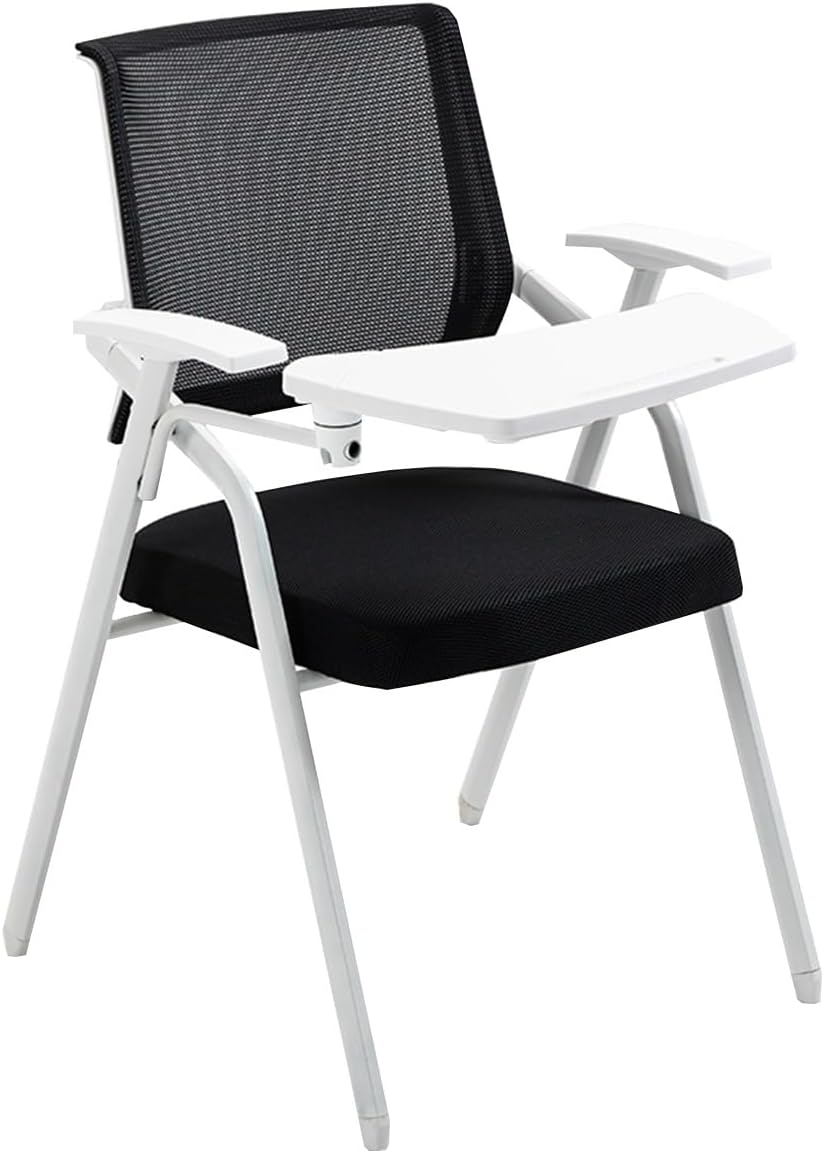 Mesh Office Chair With Desk Attached for Adults - Ergonomic Folding Chair With Writing Board, Metal Frame Backrest for Conference Room, Meeting, Student (Black)