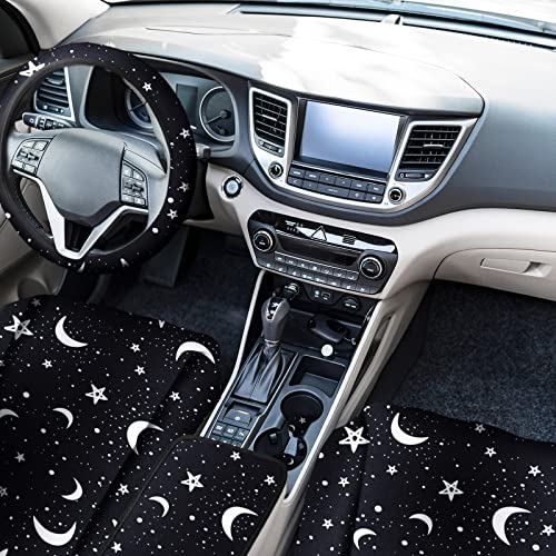10 Pcs Moon Star Car Seat Cover Full Set For Women Men Steering Wheel Cover Front Seat Cover Belt Pad Armrest Pad Cover Car Coaster Keychain Wrist Holder For Universal Car Suv Truck(Simple Pattern) #TOP2