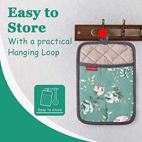 Pot Holders For Kitchen Heat Resistant Cotton Linen With Silicone Non-Slip Texture Thick Terry Lining Set Of 2 Rose Flowers #TOP5