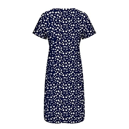 AMhomely Women Dress Sale Clearance Summer Printing Causal V-Neck Button Short Sleeve Vacation Pockets UK Ladies Party Elegant Beach Club Cocktail Work Dresses Evening Gowns Blue 4, XXL - Image 5