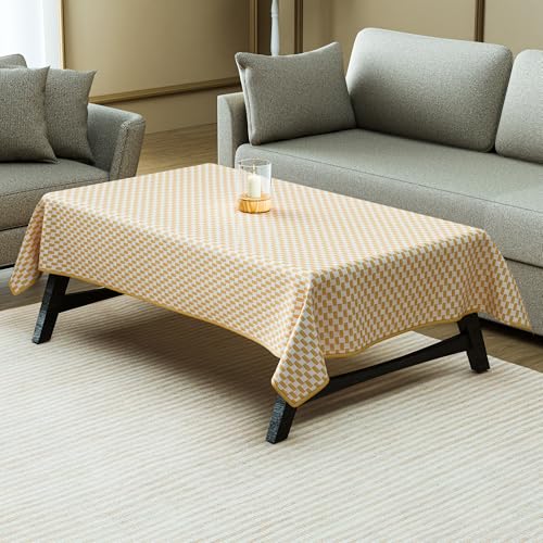Image of Kuber Industries 36x54 Inch Vinyl 4 Seater Table Cover Cloth | Multipurpose Rectangle Dining Table Cover /Cloth for Party and Events | Lining - Golden