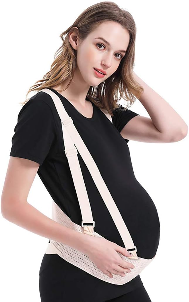 WILLQ Maternity Belt, Mommy Belt Shoulder Straps, Prenatal Belly Support Band, Pregnancy Harness, Lightweight Breathable,Flesh,M