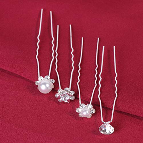 Lurrose 80 pçs Pinos de cabelo de cristal em formato de U Grampos de cabelo pérola Floral Bobby Pins