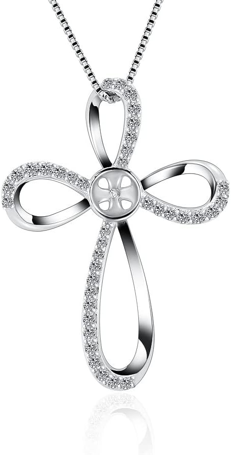 CZ Cross Bail Pendants for Pearl Jewelry Making Sterling Silver, Design Pendant Fitting for Fashion Jewelry